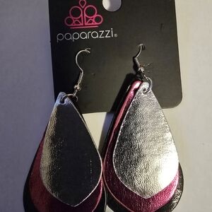 paparazzi Pink and Silver Layered Teardrop Earrings